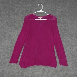 Eileen Fisher Sweater Womens M Fuchsia Pink Organic Linen V Neck Long Sleeve